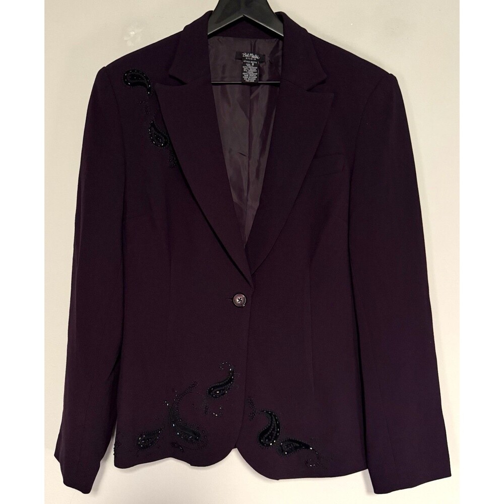 Bob Mackie Studio Blazer Sz 8 Purple Plum Velvet Beaded Paisley Jacket Artsy